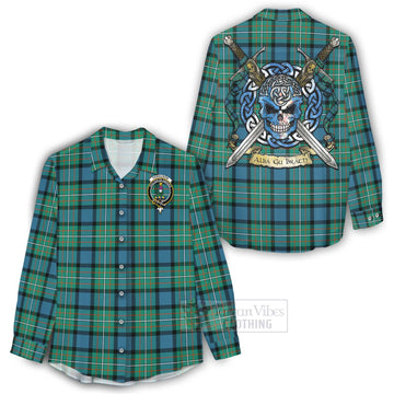 Tartan Vibes Clothing Ferguson (Fergusson) Tartan Women's Casual Shirt with Family Crest Celtic Skull Style