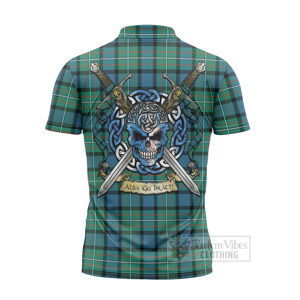 Tartan Vibes Clothing Ferguson (Fergusson) Tartan Zipper Polo Shirt with Family Crest Celtic Skull Style