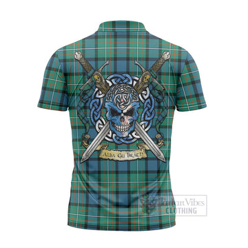Tartan Vibes Clothing Ferguson (Fergusson) Tartan Zipper Polo Shirt with Family Crest Celtic Skull Style
