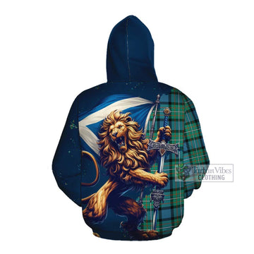 Tartan Vibes Clothing Ferguson (Fergusson) Tartan Family Crest Cotton Hoodie with Scottish Majestic Lion
