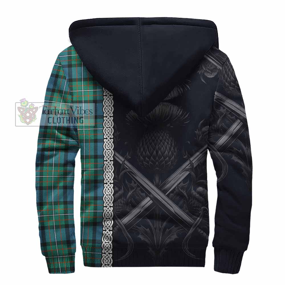 Tartan Vibes Clothing Ferguson (Fergusson) Tartan Sherpa Hoodie with Family Crest Cross Sword Thistle Celtic Vibes