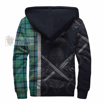 Ferguson (Fergusson) Tartan Sherpa Hoodie with Family Crest Cross Sword Thistle Celtic Vibes
