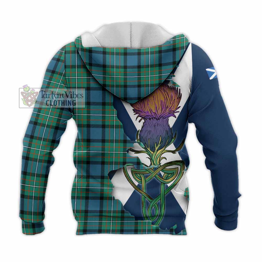 Tartan Vibes Clothing Ferguson (Fergusson) Tartan Family Crest Knitted Hoodie Scottish Thistle Celtic Inspired