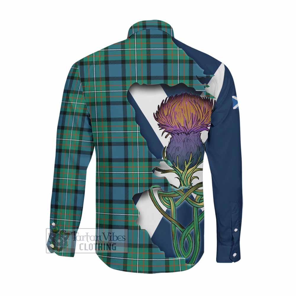 Tartan Vibes Clothing Ferguson (Fergusson) Tartan Family Crest Long Sleeve Button Shirt Scottish Thistle Celtic Inspired