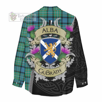 Tartan Vibes Clothing Ferguson (Fergusson) Tartan Family Crest Women's Casual Shirt Lion Rampant Royal Thistle Shield Celtic Inspired