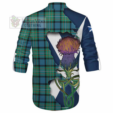 Ferguson (Fergusson) Tartan Family Crest Ghillie Kilt Shirt Scottish Thistle Celtic Inspired