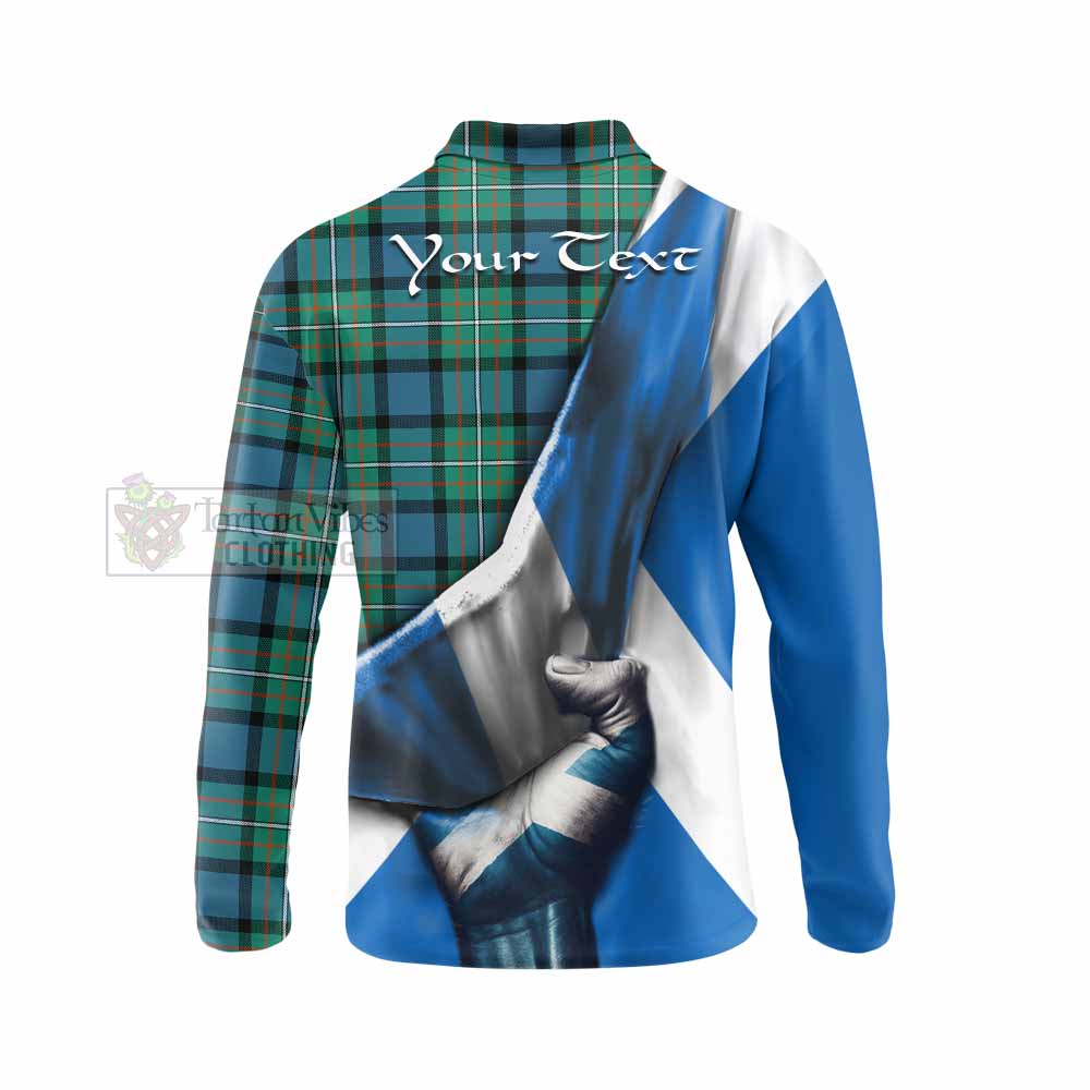 Tartan Vibes Clothing Ferguson (Fergusson) Tartan Long Sleeve Polo Shirt with Family Crest Scotland Patriotic Style