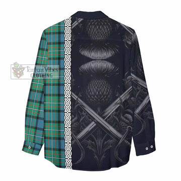 Tartan Vibes Clothing Ferguson (Fergusson) Tartan Women's Casual Shirt with Family Crest Cross Sword Thistle Celtic Vibes