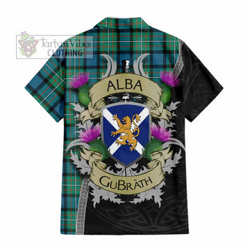 Tartan Vibes Clothing Ferguson (Fergusson) Tartan Family Crest Short Sleeve Button Shirt Lion Rampant Royal Thistle Shield Celtic Inspired