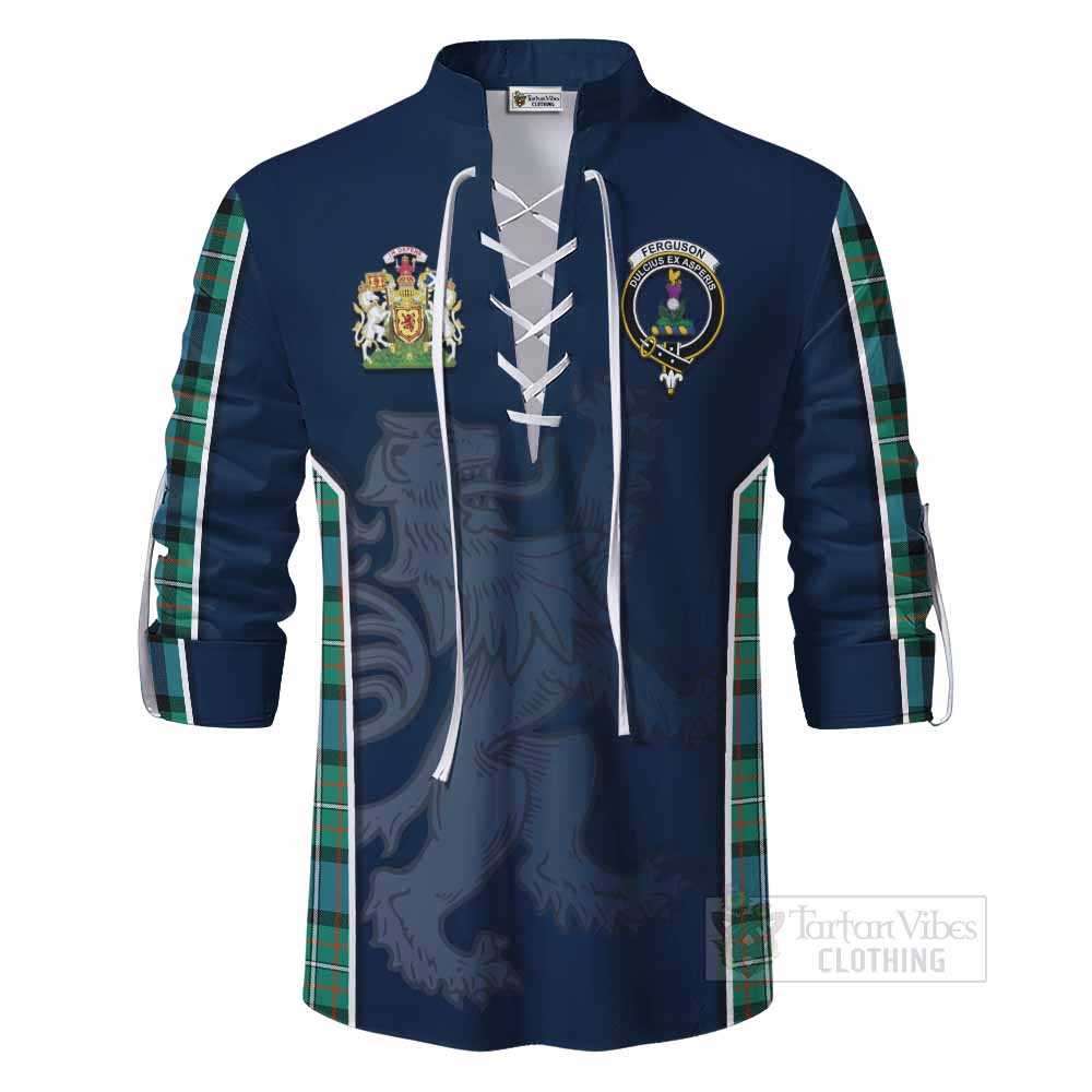 Tartan Vibes Clothing Ferguson (Fergusson) Tartan Ghillie Kilt Shirt with Family Crest and Lion Rampant Vibes Sport Style