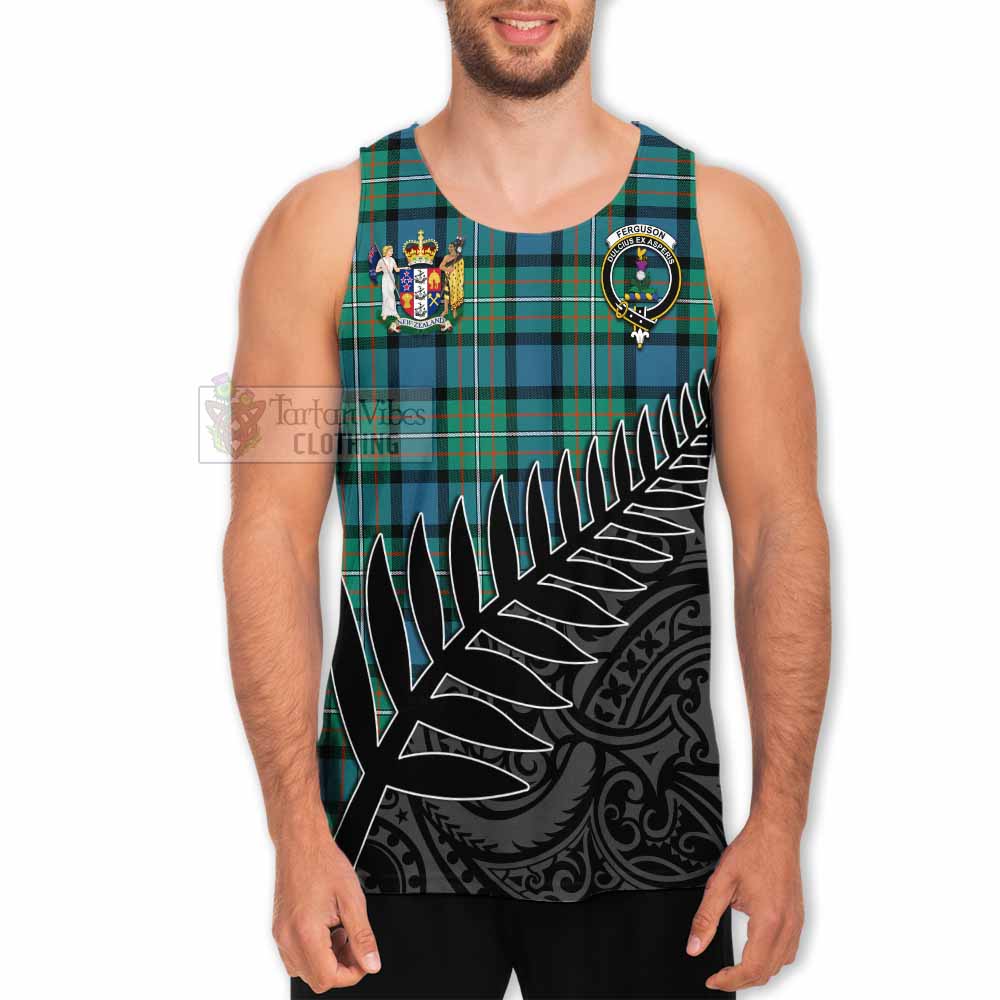 Tartan Vibes Clothing Ferguson (Fergusson) Crest Tartan Men's Tank Top with New Zealand Silver Fern Half Style