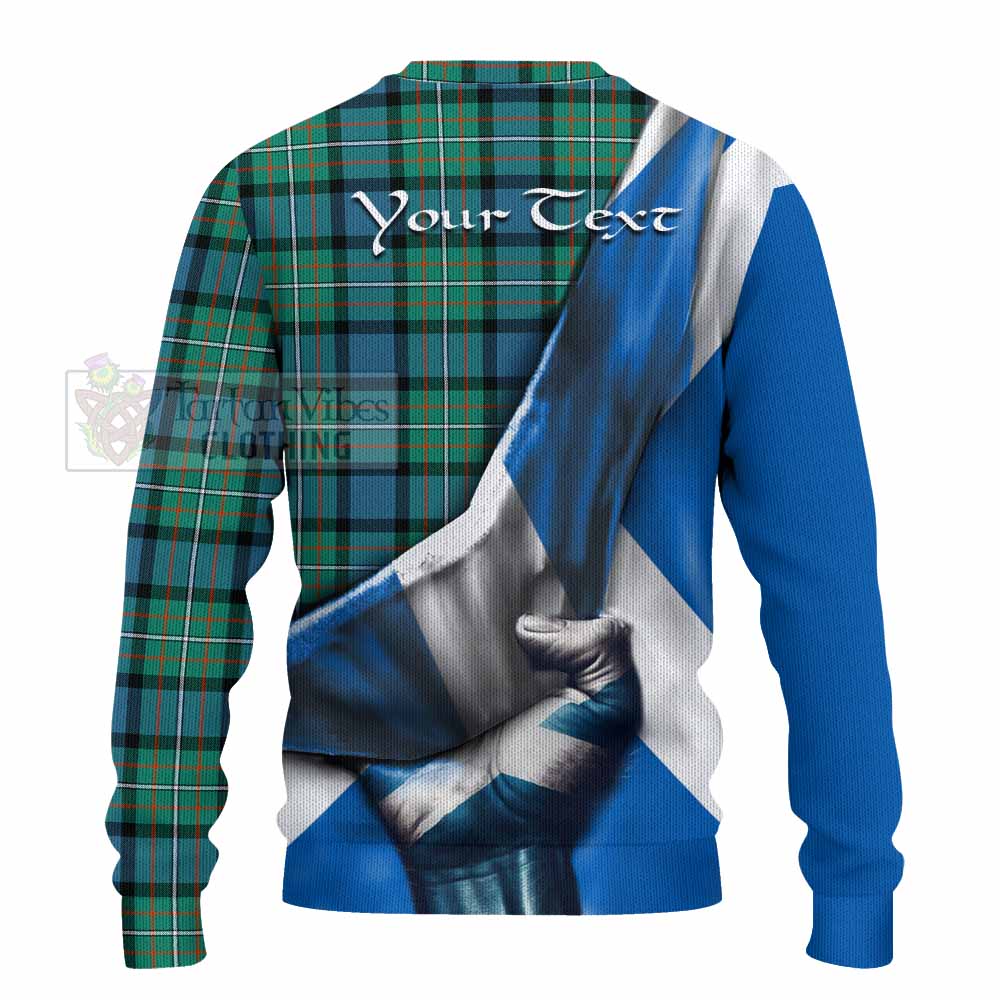Tartan Vibes Clothing Ferguson (Fergusson) Tartan Knitted Sweater with Family Crest Scotland Patriotic Style
