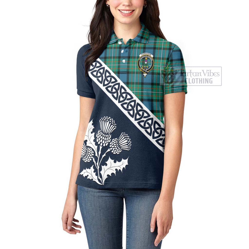 Tartan Vibes Clothing Ferguson (Fergusson) Tartan Women's Polo Shirt Featuring Thistle and Scotland Map