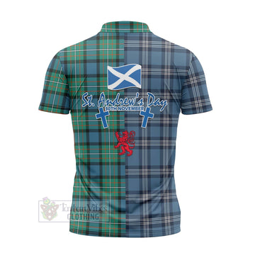 Tartan Vibes Clothing Ferguson (Fergusson) Tartan Zipper Polo Shirt Happy St. Andrew's Day Half Tartan Style