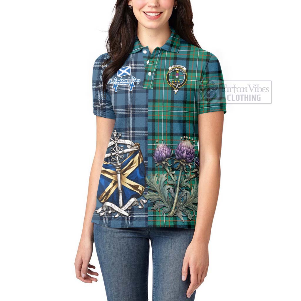 Tartan Vibes Clothing Ferguson (Fergusson) Tartan Women's Polo Shirt Happy St. Andrew's Day Half Tartan Style