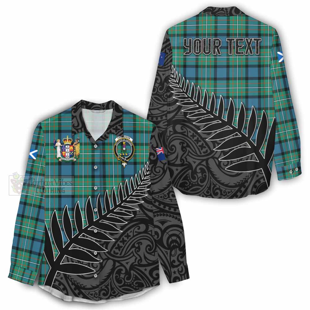 Tartan Vibes Clothing Ferguson (Fergusson) Crest Tartan Women's Casual Shirt with New Zealand Silver Fern Half Style