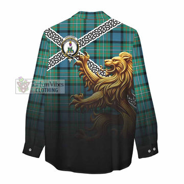 Ferguson (Fergusson) Crest Tartan Women's Casual Shirt with Golden Lion Emblem Celtic Style