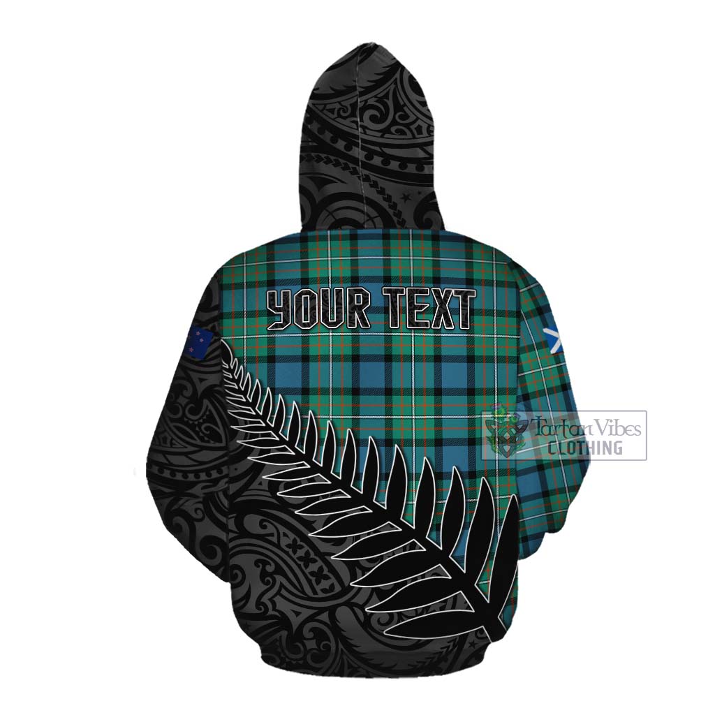 Tartan Vibes Clothing Ferguson (Fergusson) Crest Tartan Cotton Hoodie with New Zealand Silver Fern Half Style
