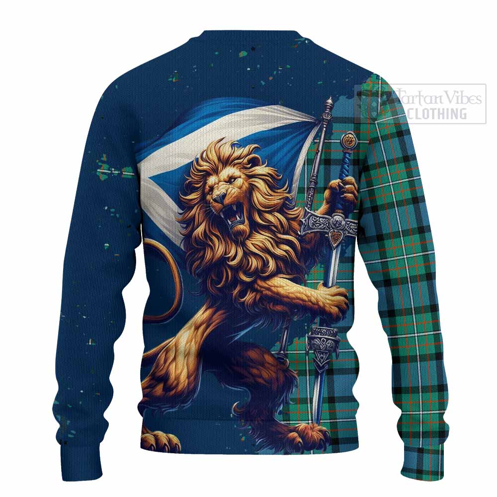 Tartan Vibes Clothing Ferguson (Fergusson) Tartan Family Crest Knitted Sweater with Scottish Majestic Lion