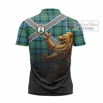 Ferguson (Fergusson) Crest Tartan Zipper Polo Shirt with Golden Lion Emblem Celtic Style