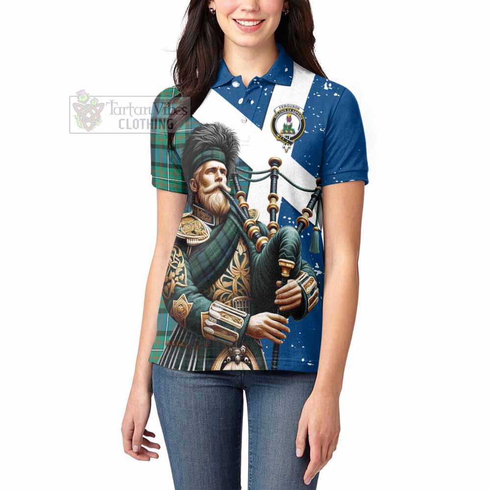 Tartan Vibes Clothing Ferguson (Fergusson) Tartan Women's Polo Shirt with Family Crest Scottish Bagpiper Vibes