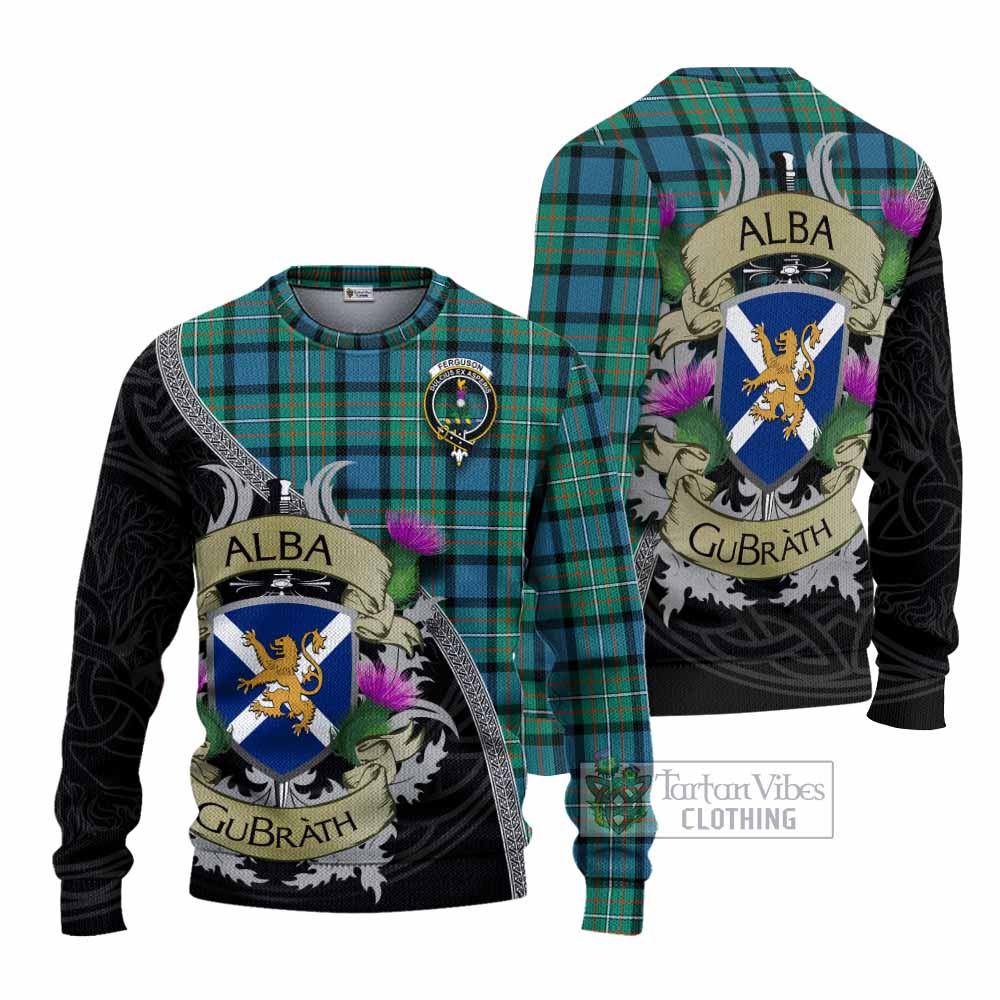 Tartan Vibes Clothing Ferguson (Fergusson) Tartan Family Crest Knitted Sweater Lion Rampant Royal Thistle Shield Celtic Inspired