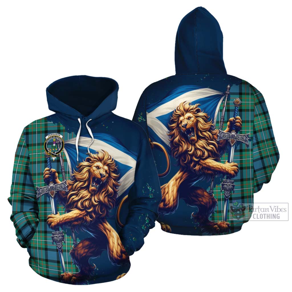 Tartan Vibes Clothing Ferguson (Fergusson) Tartan Family Crest Cotton Hoodie with Scottish Majestic Lion