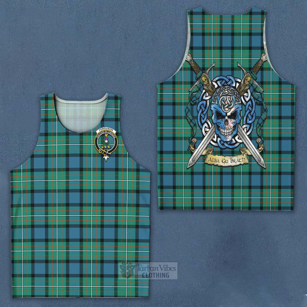 Tartan Vibes Clothing Ferguson (Fergusson) Tartan Men's Tank Top with Family Crest Celtic Skull Style