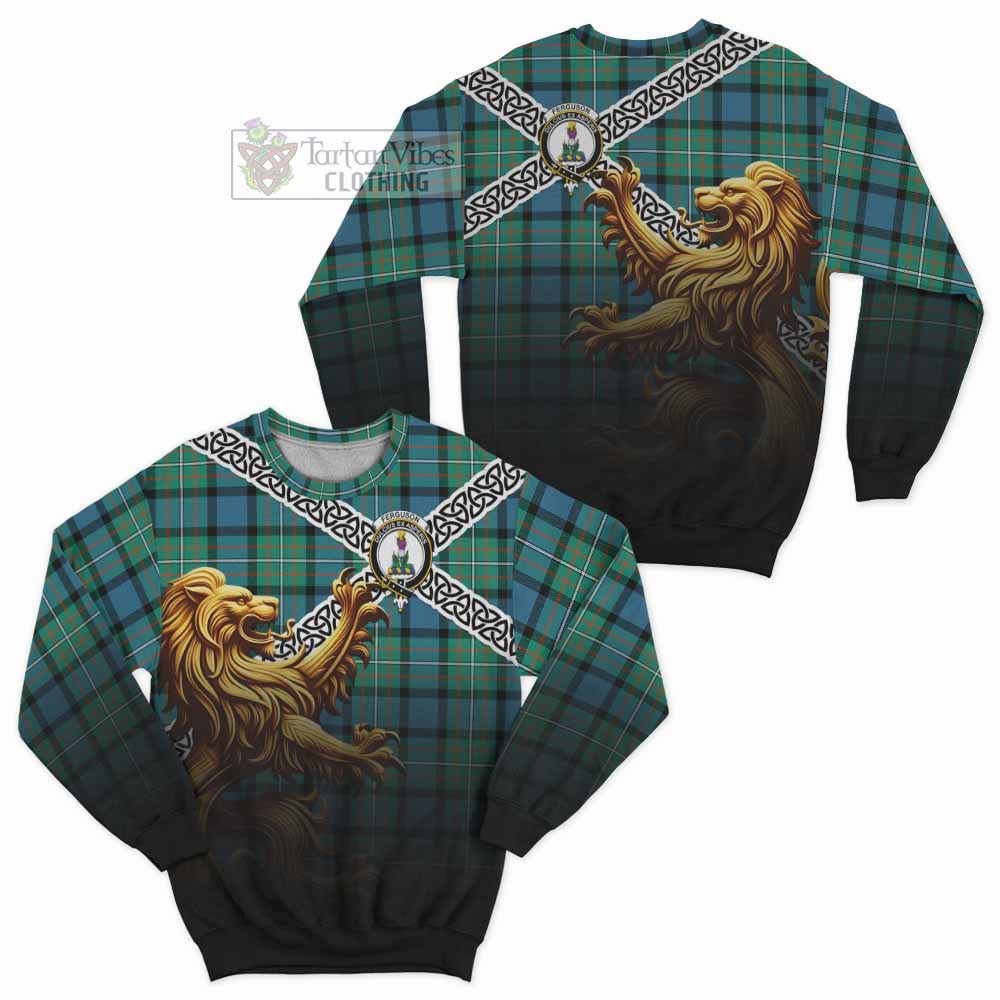 Tartan Vibes Clothing Ferguson (Fergusson) Crest Tartan Sweatshirt with Golden Lion Emblem Celtic Style