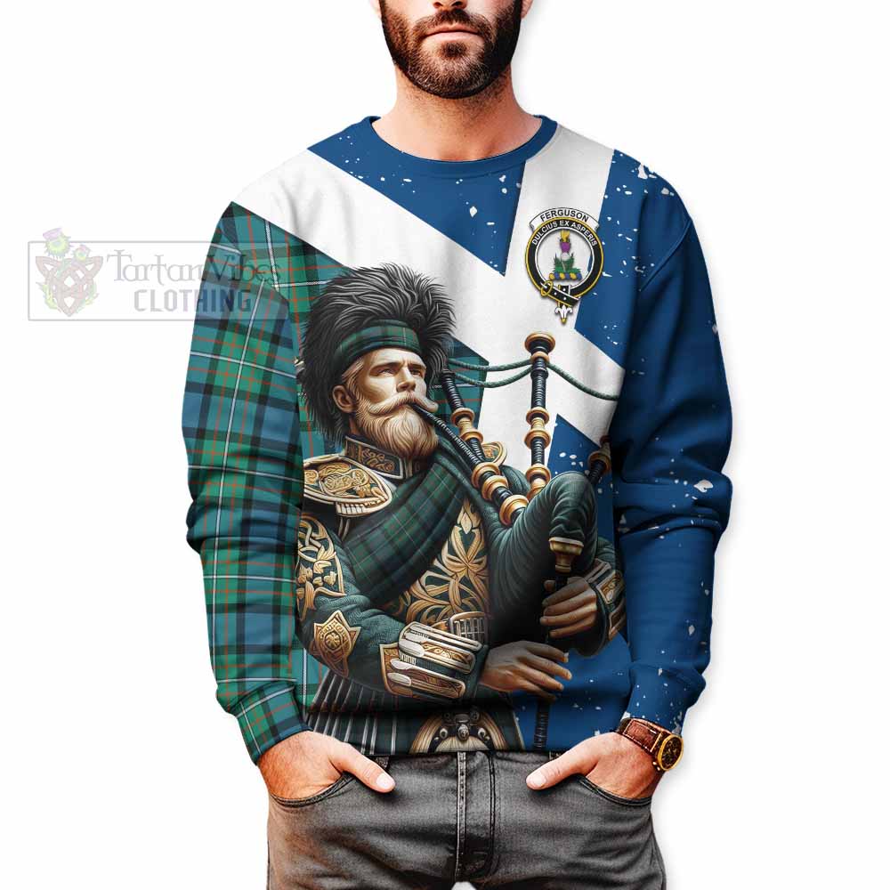 Tartan Vibes Clothing Ferguson (Fergusson) Tartan Sweatshirt with Family Crest Scottish Bagpiper Vibes
