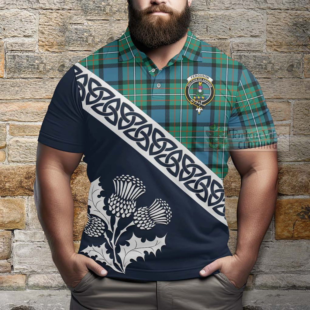 Ferguson (Fergusson) Tartan Polo Shirt Featuring Thistle and Scotland Map