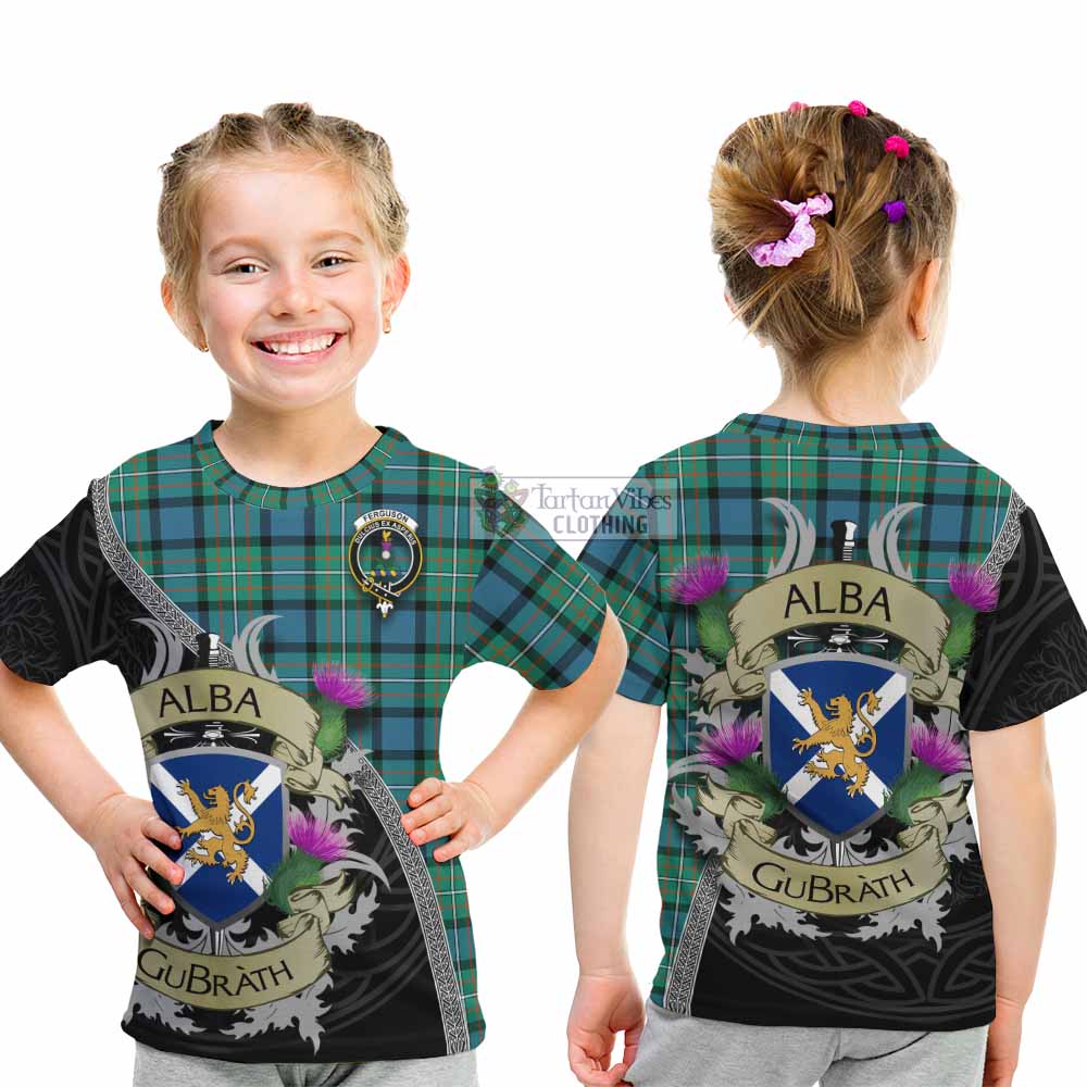 Tartan Vibes Clothing Ferguson (Fergusson) Tartan Family Crest Kid T-Shirt Lion Rampant Royal Thistle Shield Celtic Inspired