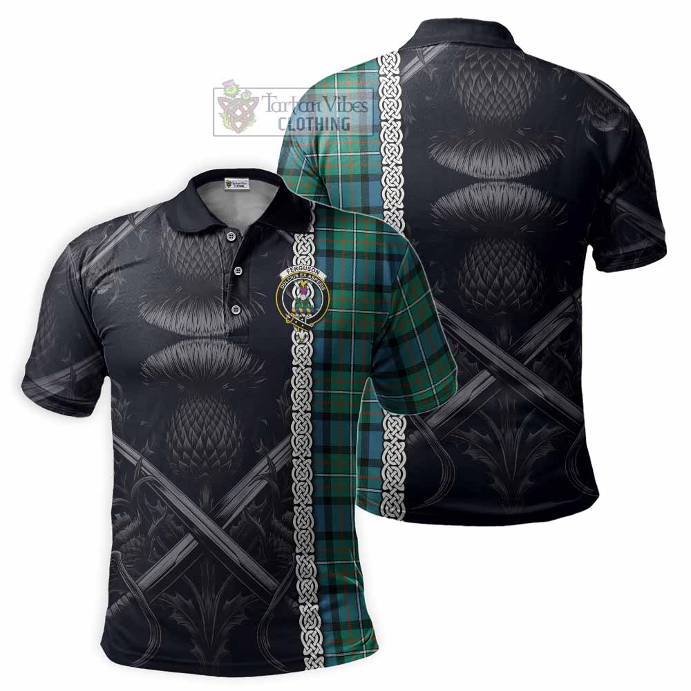 Tartan Vibes Clothing Ferguson (Fergusson) Tartan Polo Shirt with Family Crest Cross Sword Thistle Celtic Vibes