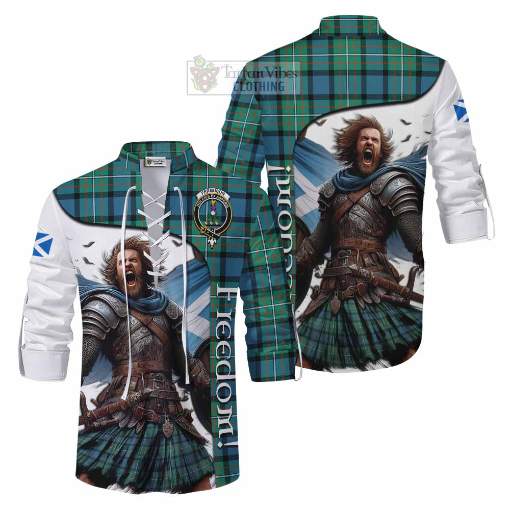 Tartan Vibes Clothing Ferguson (Fergusson) Crest Tartan Ghillie Kilt Shirt Inspired by the Freedom of Scottish Warrior