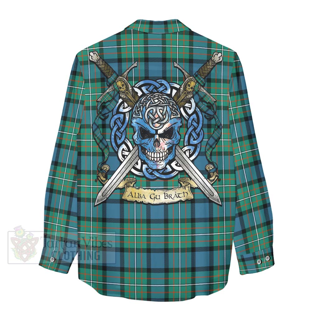 Tartan Vibes Clothing Ferguson (Fergusson) Tartan Women's Casual Shirt with Family Crest Celtic Skull Style
