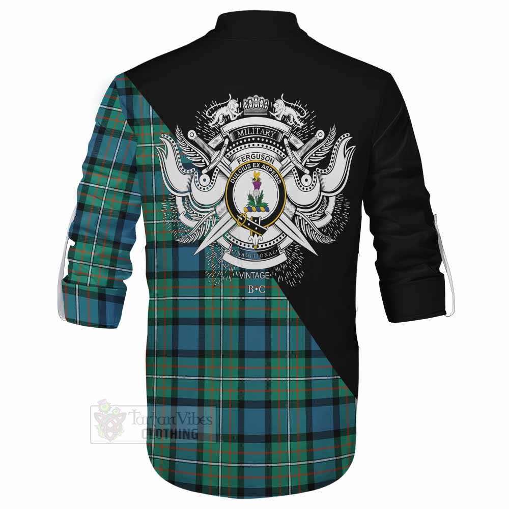 Tartan Vibes Clothing Ferguson (Fergusson) Tartan Ghillie Kilt Shirt with Family Crest and Military Logo Style