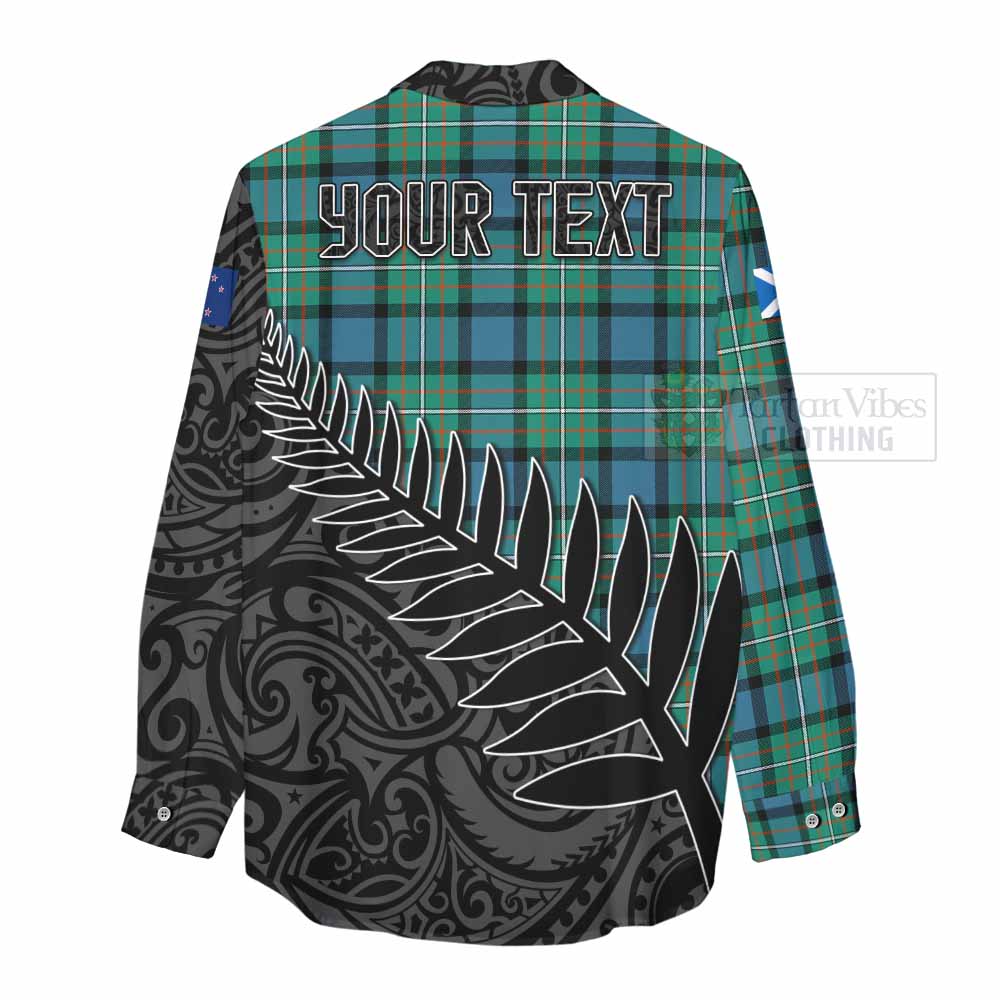 Tartan Vibes Clothing Ferguson (Fergusson) Crest Tartan Women's Casual Shirt with New Zealand Silver Fern Half Style