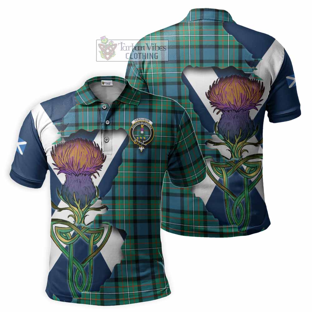 Tartan Vibes Clothing Ferguson (Fergusson) Tartan Family Crest Polo Shirt Scottish Thistle Celtic Inspired