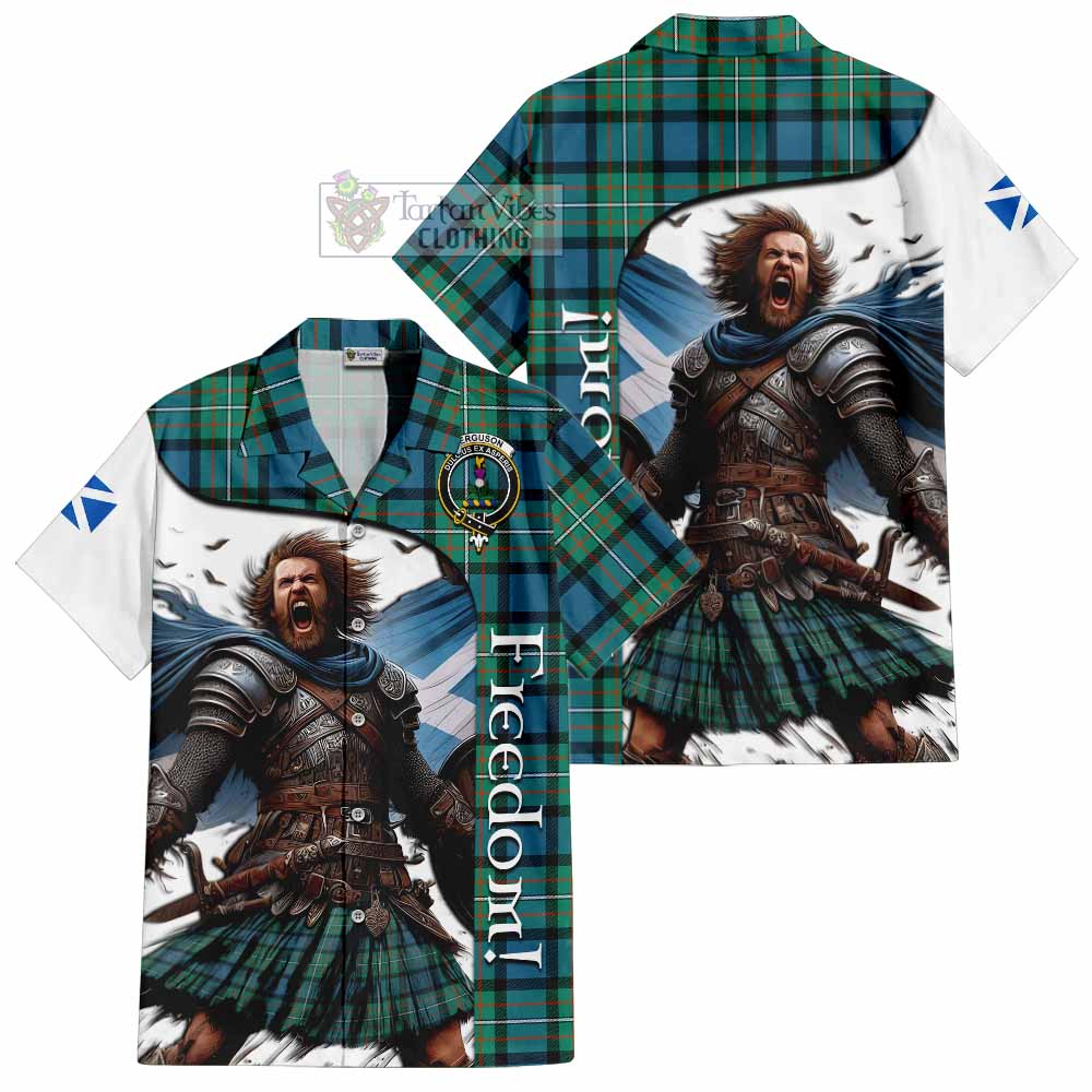 Tartan Vibes Clothing Ferguson (Fergusson) Crest Tartan Short Sleeve Button Shirt Inspired by the Freedom of Scottish Warrior