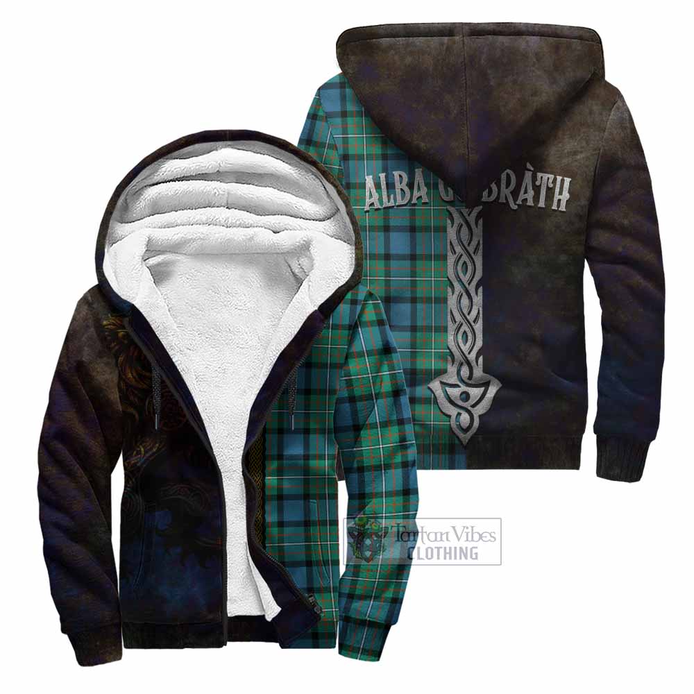 Tartan Vibes Clothing Ferguson (Fergusson) Tartan Family Crest Sherpa Hoodie Alba Gu Brath Be Brave Lion Ancient Style