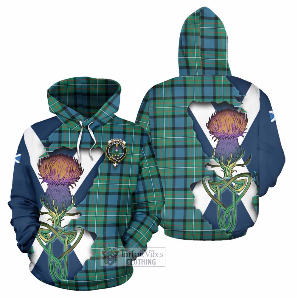 Tartan Vibes Clothing Ferguson (Fergusson) Tartan Family Crest Hoodie Scottish Thistle Celtic Inspired