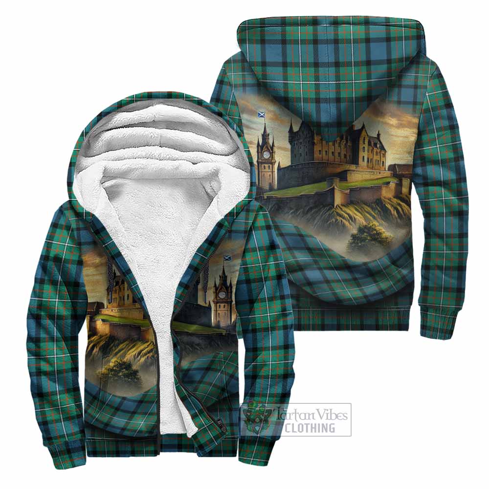 Tartan Vibes Clothing Ferguson (Fergusson) Tartan Family Crest Sherpa Hoodie with Scottish Ancient Castle Style