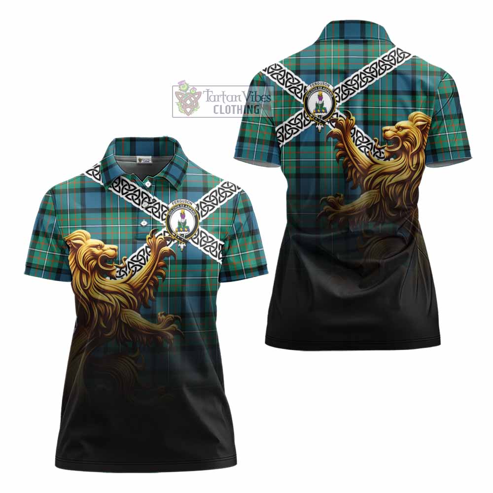 Tartan Vibes Clothing Ferguson (Fergusson) Crest Tartan Women's Polo Shirt with Golden Lion Emblem Celtic Style