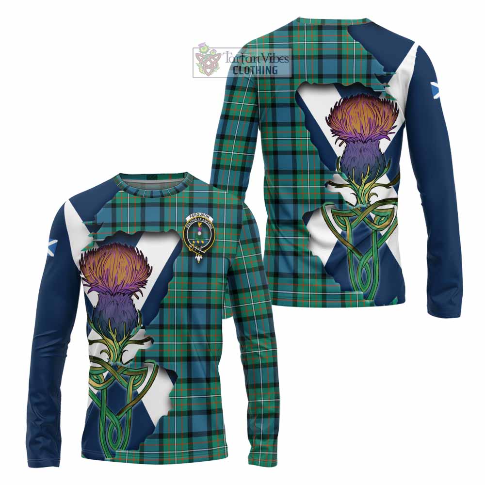 Tartan Vibes Clothing Ferguson (Fergusson) Tartan Family Crest Long Sleeve T-Shirt Scottish Thistle Celtic Inspired