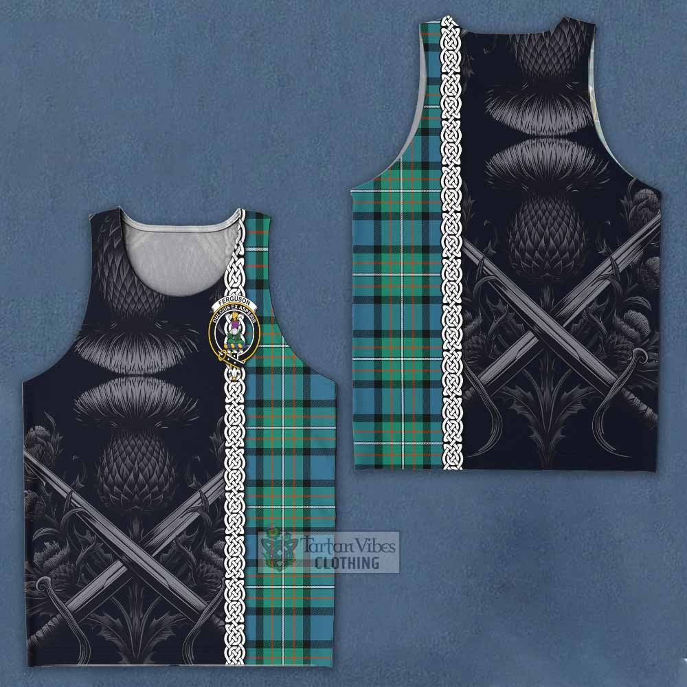 Tartan Vibes Clothing Ferguson (Fergusson) Tartan Men's Tank Top with Family Crest Cross Sword Thistle Celtic Vibes