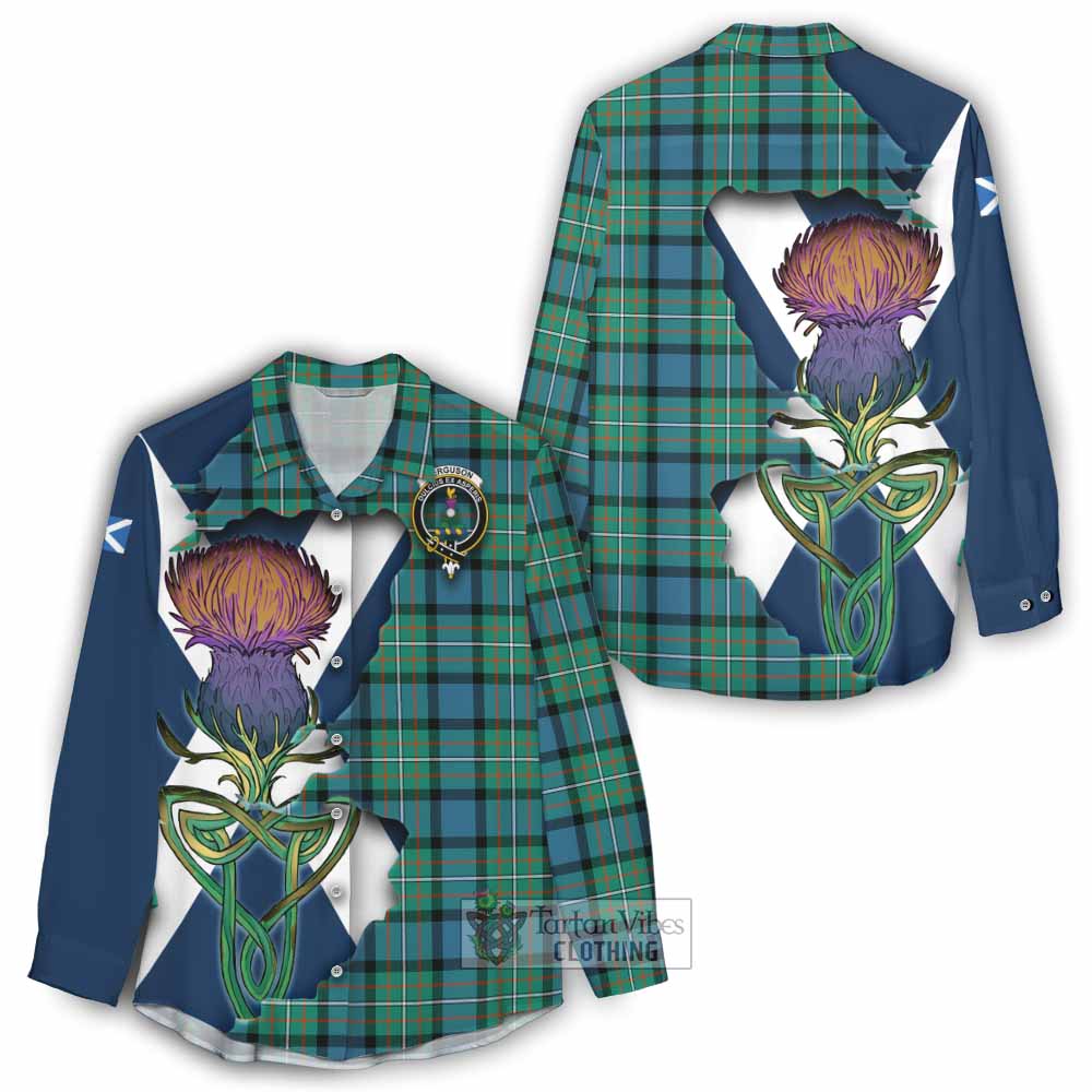 Tartan Vibes Clothing Ferguson (Fergusson) Tartan Family Crest Women's Casual Shirt Scottish Thistle Celtic Inspired