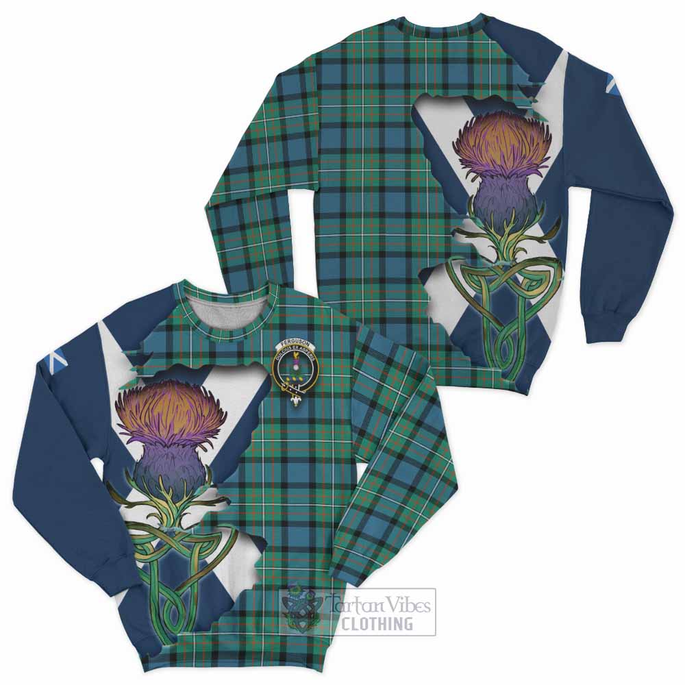 Tartan Vibes Clothing Ferguson (Fergusson) Tartan Family Crest Sweatshirt Scottish Thistle Celtic Inspired