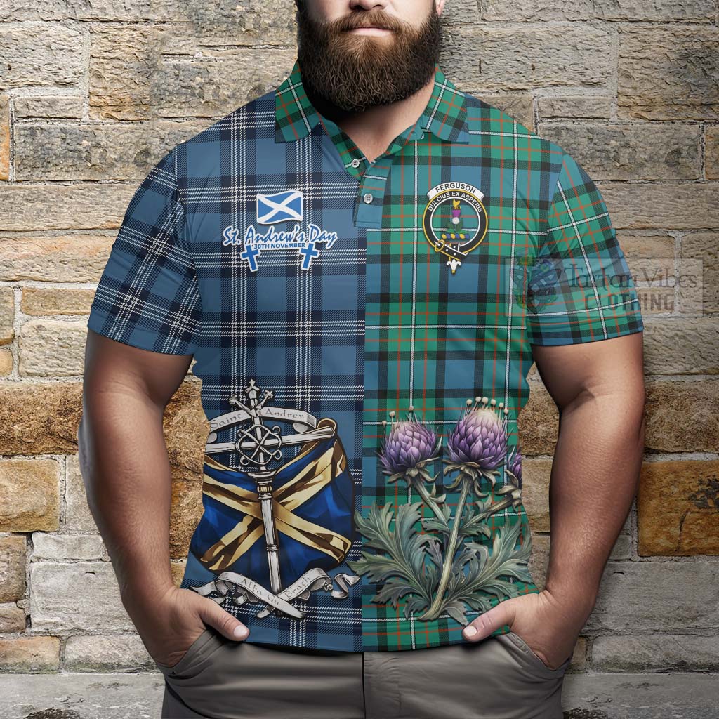 Tartan Vibes Clothing Ferguson (Fergusson) Tartan Polo Shirt Happy St. Andrew's Day Half Tartan Style