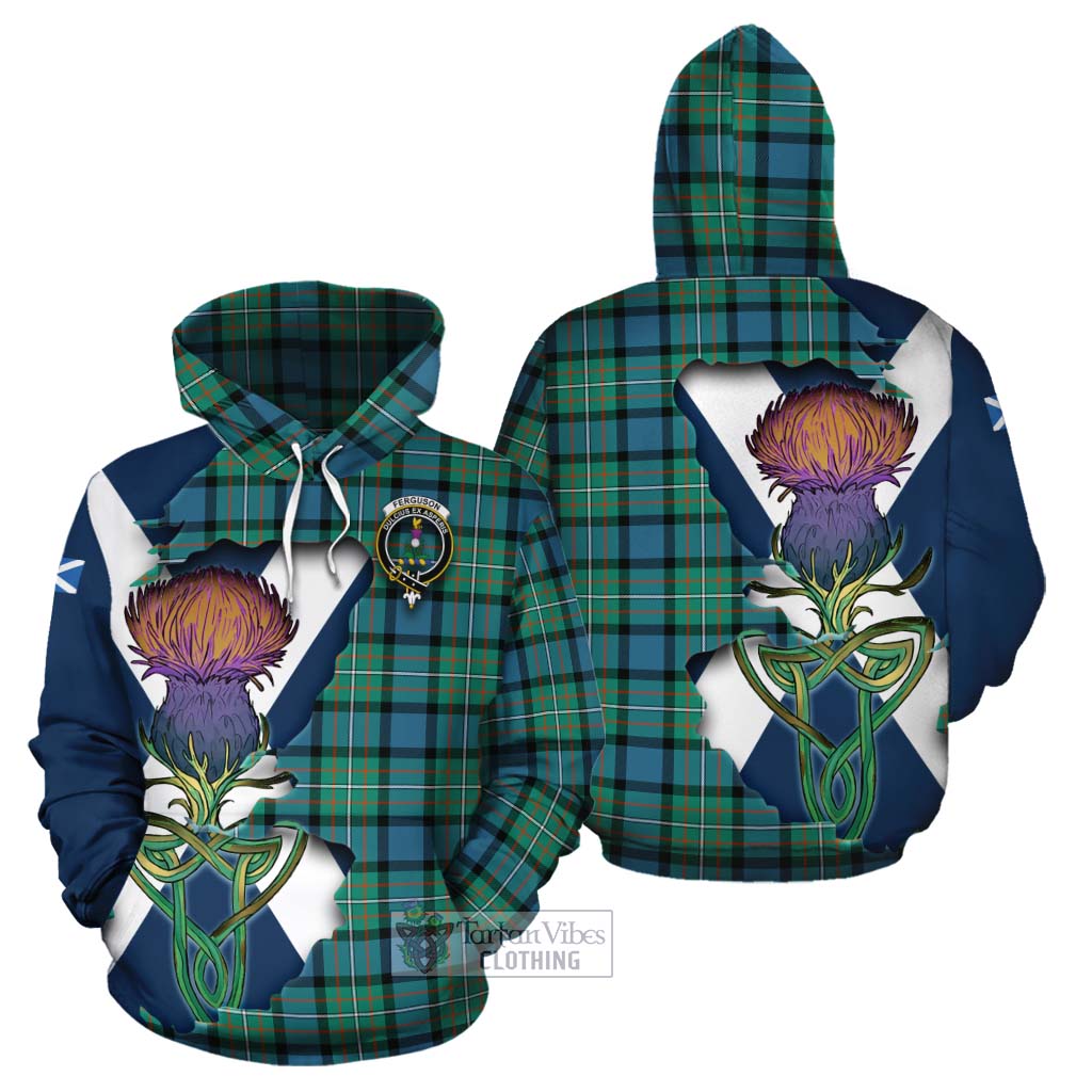 Tartan Vibes Clothing Ferguson (Fergusson) Tartan Family Crest Cotton Hoodie Scottish Thistle Celtic Inspired