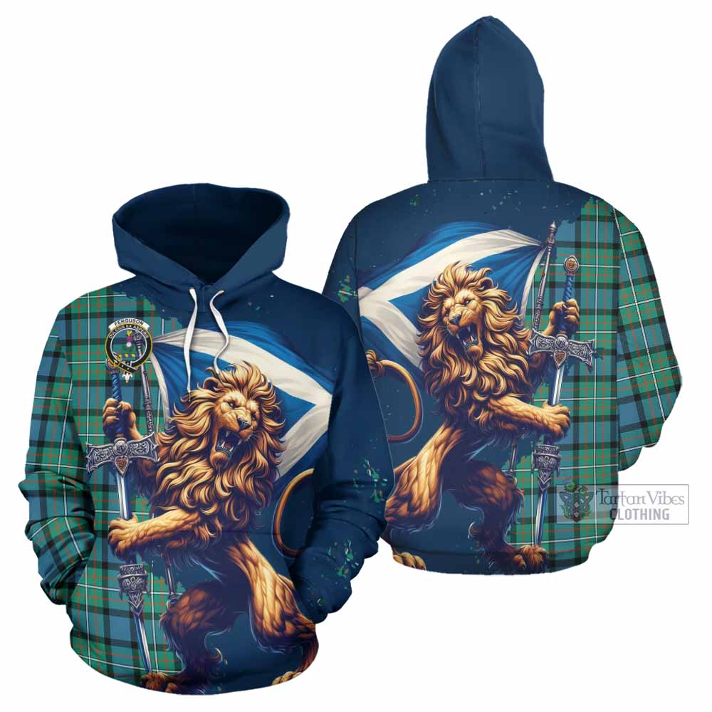 Ferguson (Fergusson) Tartan Family Crest Hoodie with Scottish Majestic Lion
